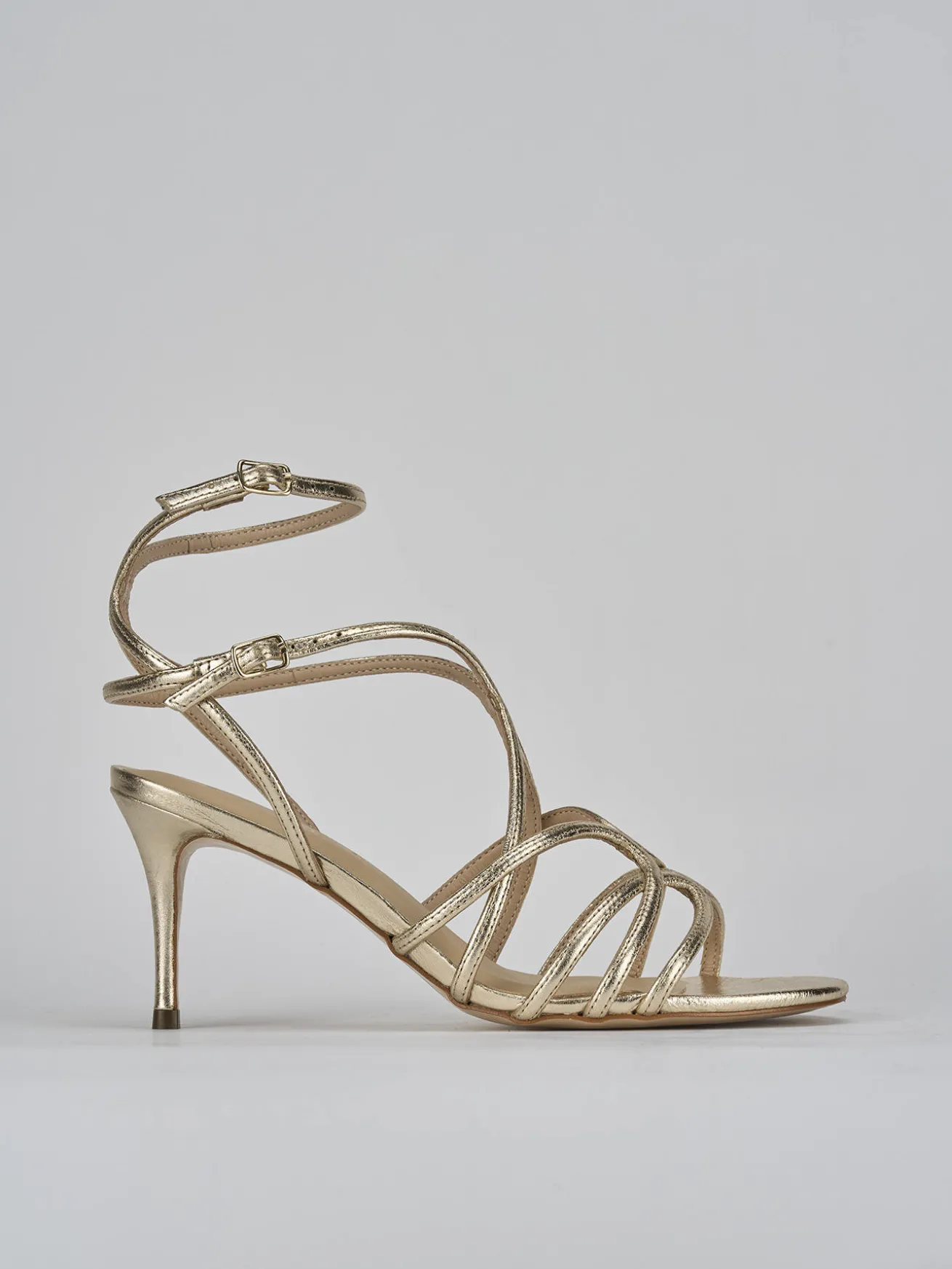 Sandali tacco 7cm pelle oro