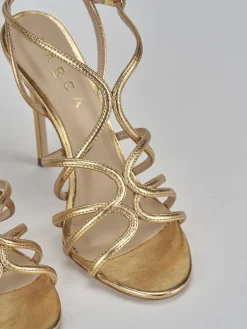 Sandali tacco 10cm pelle oro