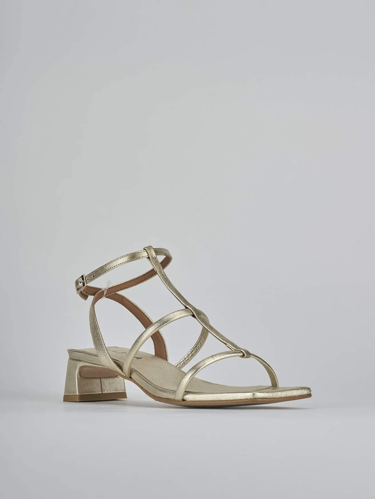 Sandali tacco 4cm pelle oro