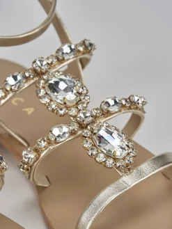 Sandali tacco 1cm pelle oro