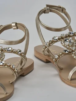 Sandali tacco 1cm pelle oro