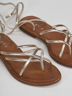 Sandali tacco 1cm pelle oro