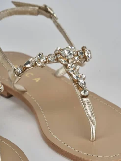 Sandali tacco 1cm pelle oro