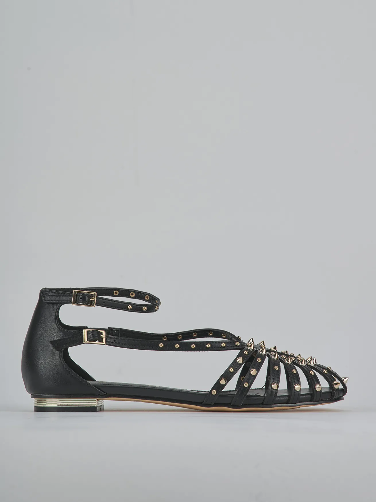 Sandali tacco 2cm pelle sostenibile nero