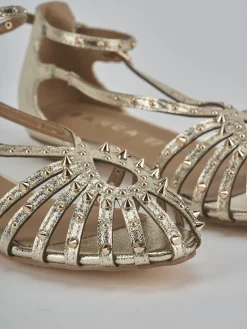 Sandali tacco 2cm pelle sostenibile oro