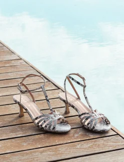 Sandali tacco 5cm pitone beige