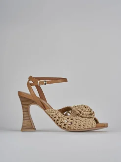 Sandali tacco 8cm tessuto beige