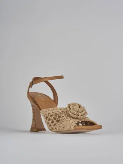 Sandali tacco 8cm tessuto beige