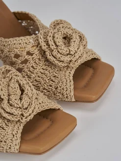 Sandali tacco 8cm tessuto beige