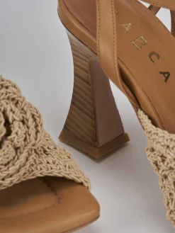 Sandali tacco 8cm tessuto beige
