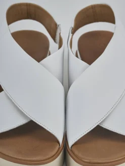 Sandali zeppa 4 cm bianco pelle