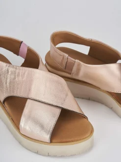 Sandali zeppa 4 cm bronzo pelle