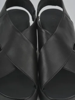 Sandali zeppa 4 cm nero pelle