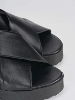 Sandali zeppa 4 cm nero pelle