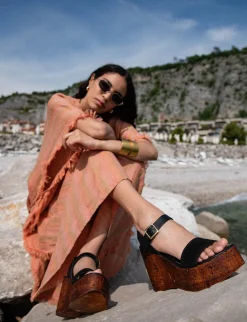 Sandali zeppa tacco 10cm camoscio nero