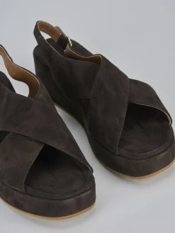 Sandali zeppa tacco 4cm camoscio testa