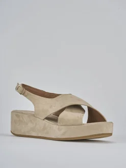 Sandali zeppa tacco 4cm camoscio beige