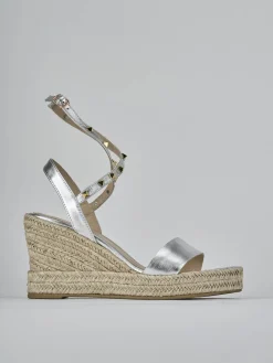 Sandali zeppa tacco 11cm laminato argento