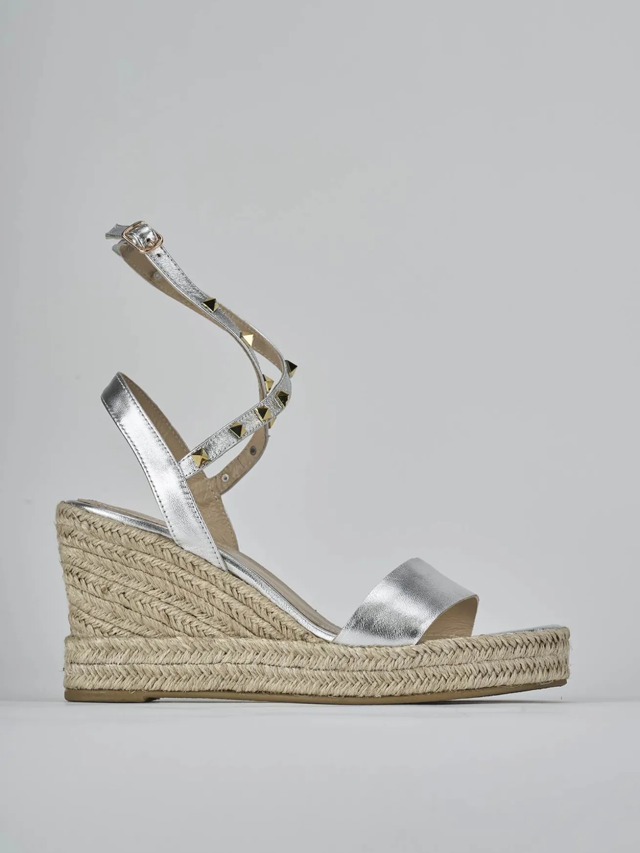 Sandali zeppa tacco 11cm laminato argento