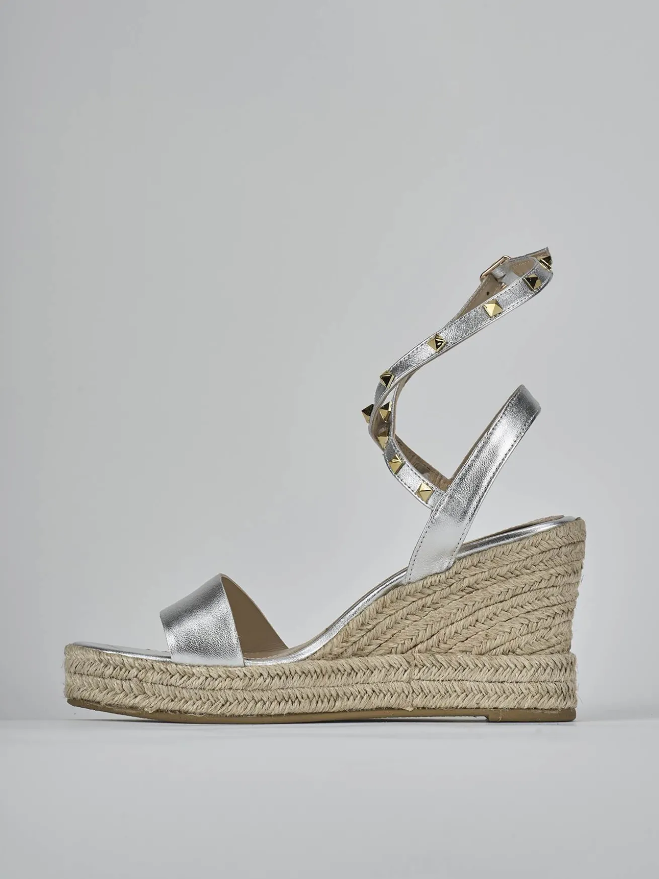 Sandali zeppa tacco 11cm laminato argento