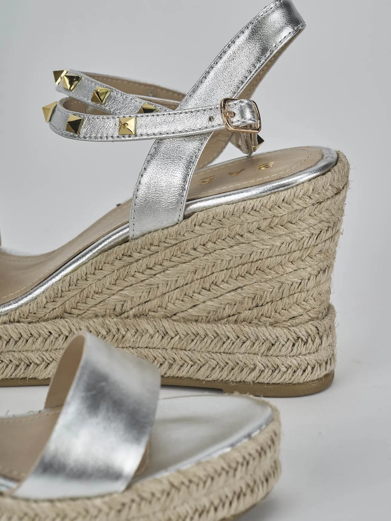 Sandali zeppa tacco 11cm laminato argento