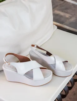 Sandali zeppa tacco 8cm pelle bianco