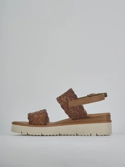 Sandali zeppa tacco 3cm pelle marrone