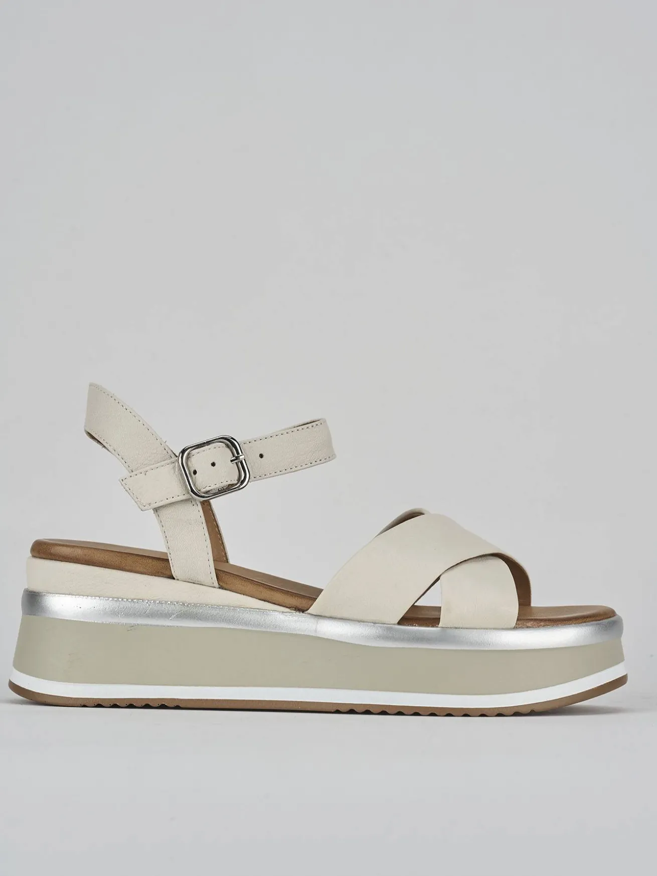 Sandali zeppa tacco 5cm pelle bianco