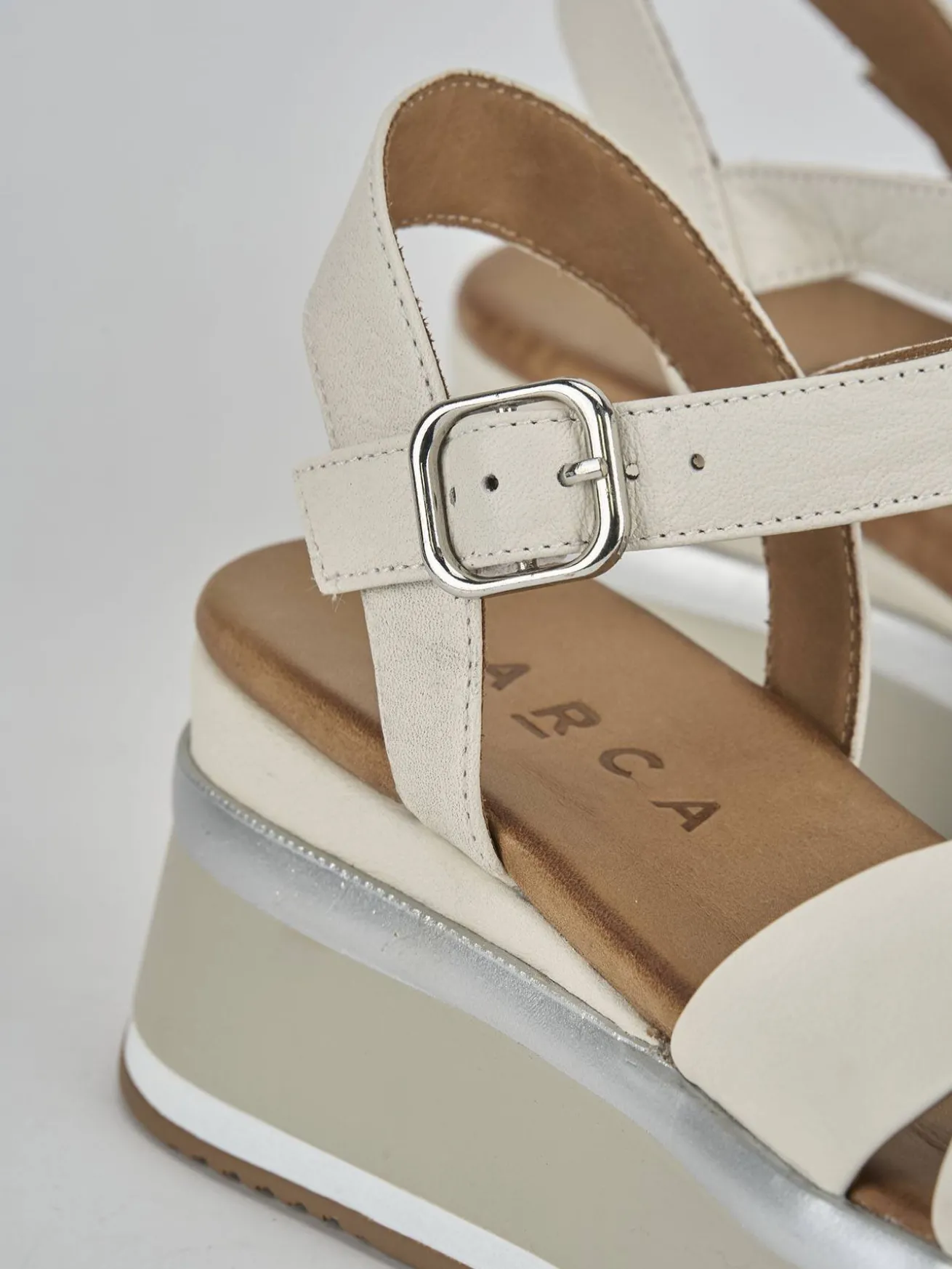 Sandali zeppa tacco 5cm pelle bianco