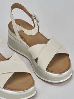 Sandali zeppa tacco 5cm pelle bianco