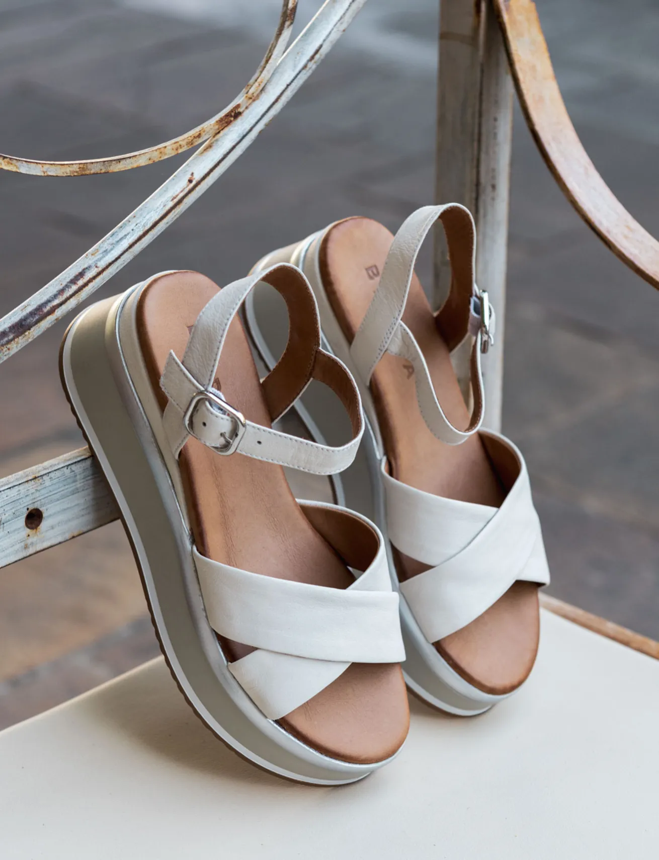 Sandali zeppa tacco 5cm pelle bianco