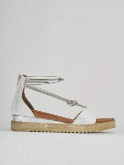 Sandali zeppa tacco 3cm pelle argento