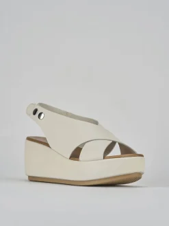 Sandali zeppa tacco 7cm pelle bianco