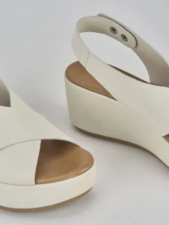 Sandali zeppa tacco 7cm pelle bianco