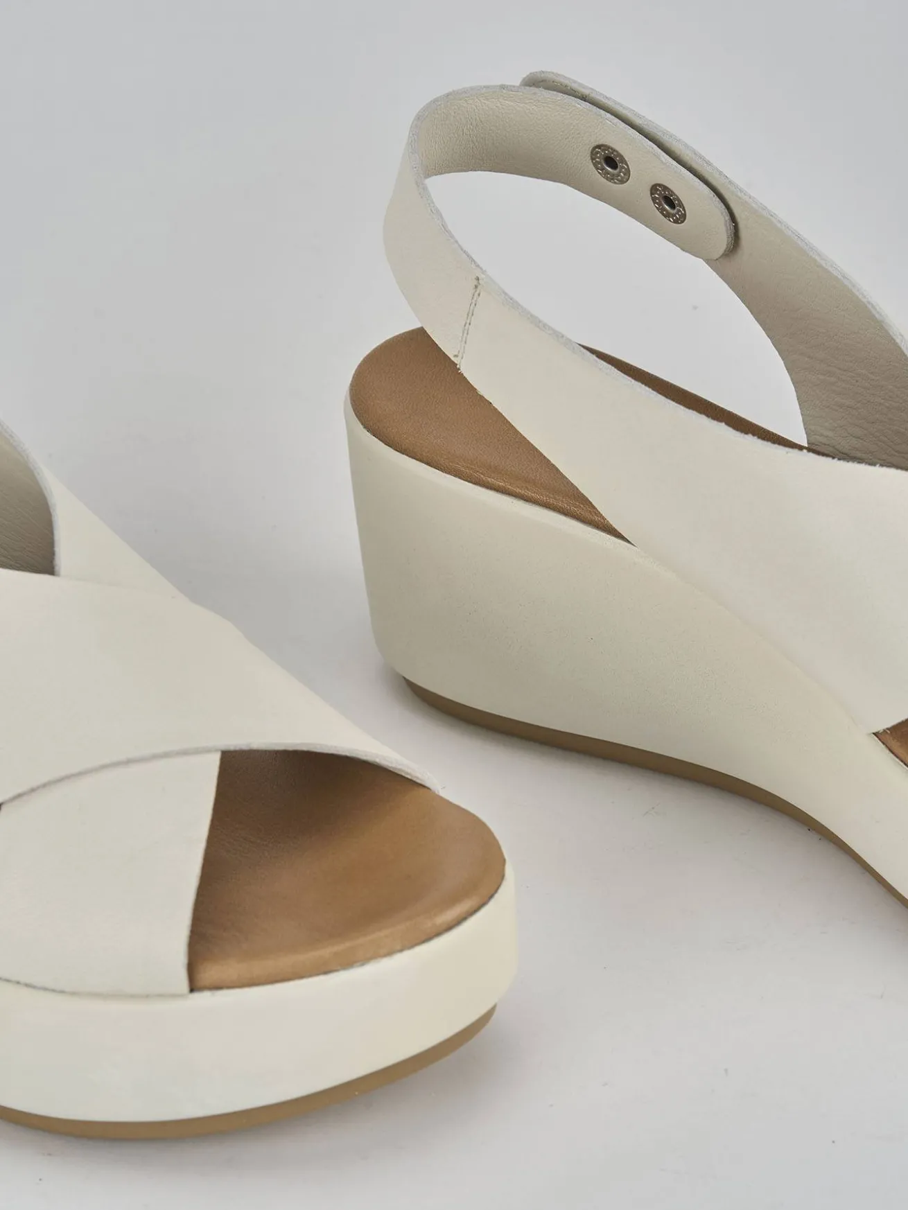 Sandali zeppa tacco 7cm pelle bianco