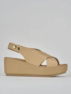 Sandali zeppa tacco 7cm pelle beige