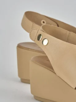 Sandali zeppa tacco 7cm pelle beige