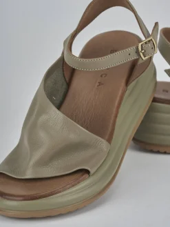 Sandali zeppa tacco 6cm pelle verde