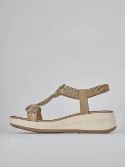 Sandali zeppa tacco 4cm pelle beige