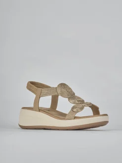 Sandali zeppa tacco 4cm pelle beige