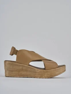 Sandali zeppa tacco 6cm pelle marrone