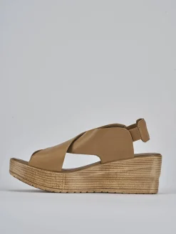 Sandali zeppa tacco 6cm pelle marrone