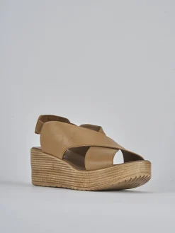 Sandali zeppa tacco 6cm pelle marrone