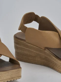 Sandali zeppa tacco 6cm pelle marrone