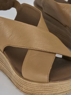 Sandali zeppa tacco 6cm pelle marrone