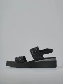 Sandali zeppa tacco 3cm pelle nero