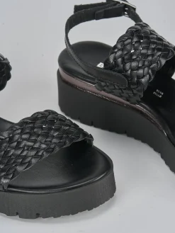 Sandali zeppa tacco 3cm pelle nero