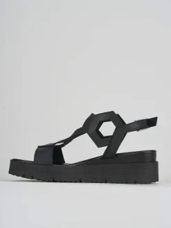 Sandali zeppa tacco 3cm pelle nero