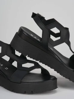 Sandali zeppa tacco 3cm pelle nero