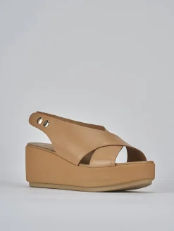 Sandali zeppa tacco 6cm pelle marrone